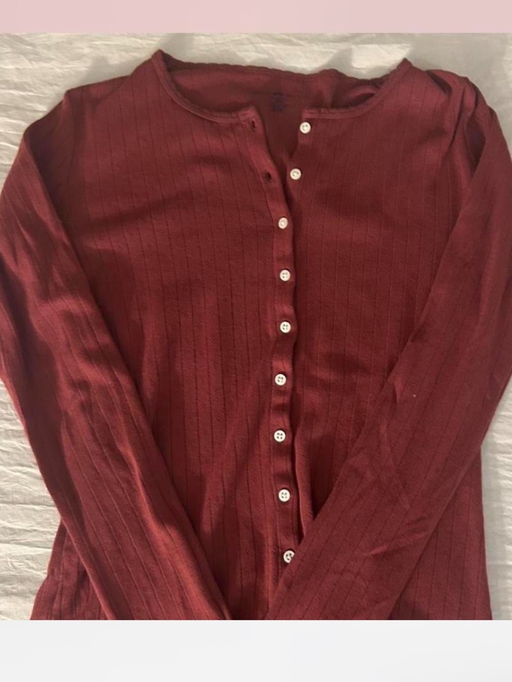 Brandy Zelly Eyelet Burgundy long sleeve button up top